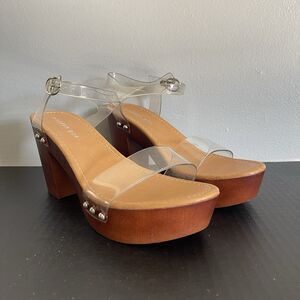 Madden Girl Lifft Women Clear Brown Block Heeled Platform Sandals Y2k Size 10